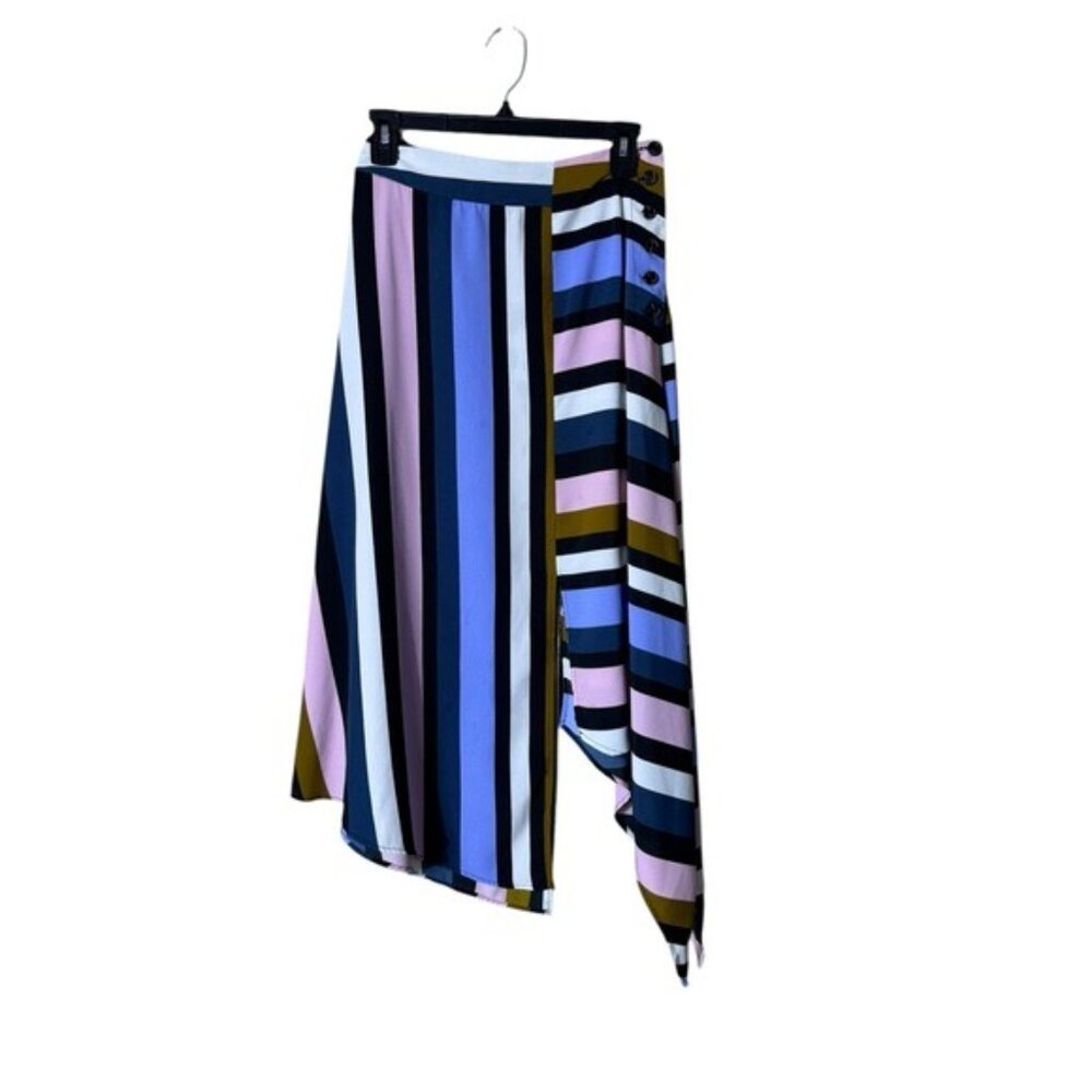 Top Shop Multi Stripe‎ Asymmetric Midi Skirt Size 2 Retro Bohemian Whimsigoth